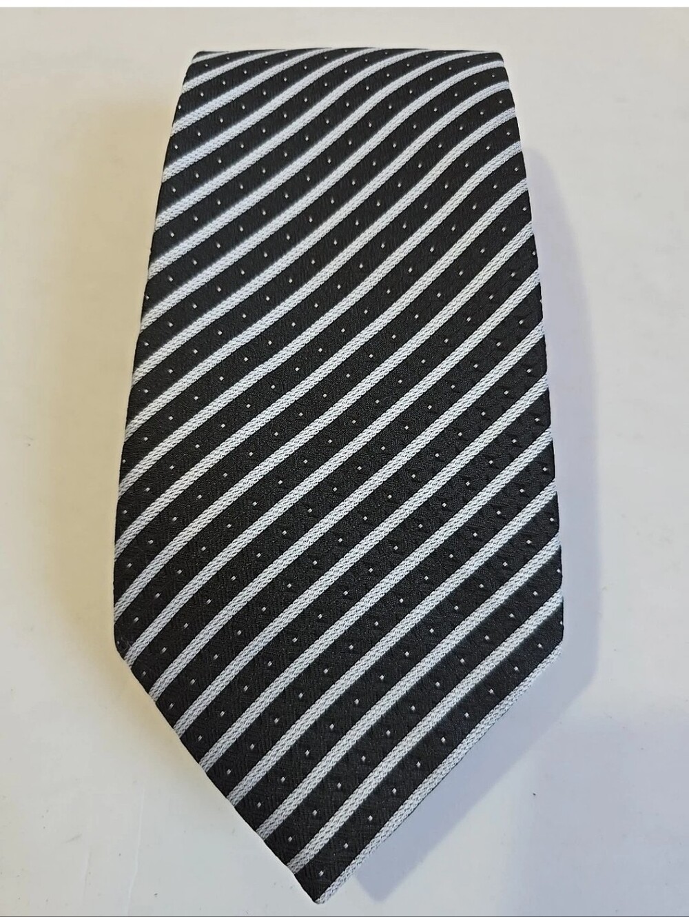 Gucci Black Tie with Silver Diagonal Stripes 100% Silk Made In Italy